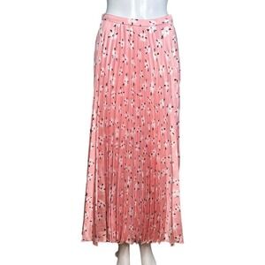 ASOS Skirt Womens 4 Pink Floral A-Line Pleated Satin Cottagecore Boho Balletcore